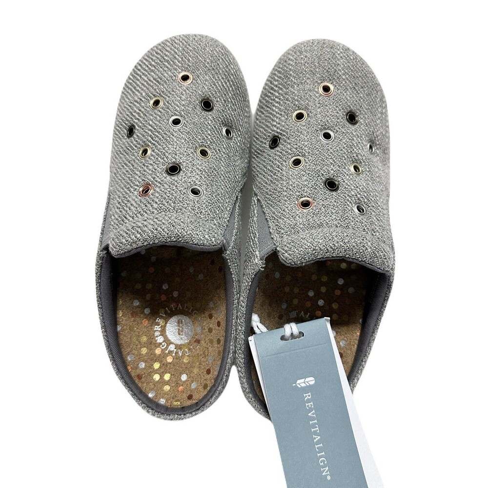NEW Revitalign Womens Size 5.5 Destin Orthotic Studded Grey Linen Comfort Clogs - Picture 5 of 9